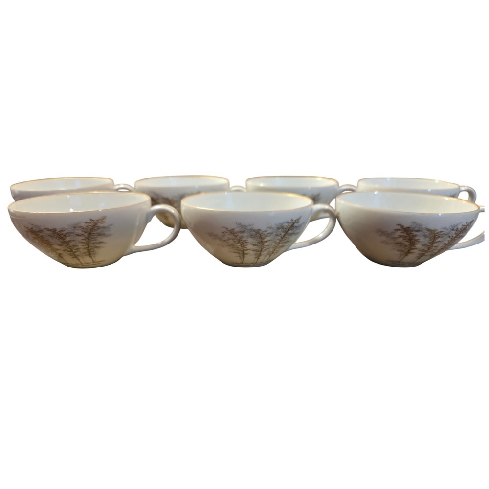 Fukagawa Arita Japan Handpainted Tea Cups Set of 7 Pattern 901 Gold Pine Tree